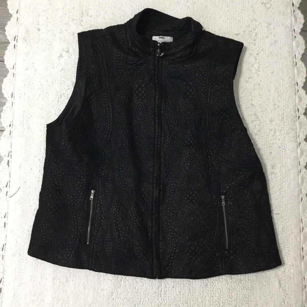 Erin London Black Embossed Full Zip Vest size XXL